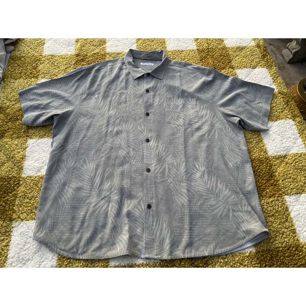 Tommy Bahama Mens XXXL Silk Palm Leaf Button Up Shirt Short Sleeve Gray
